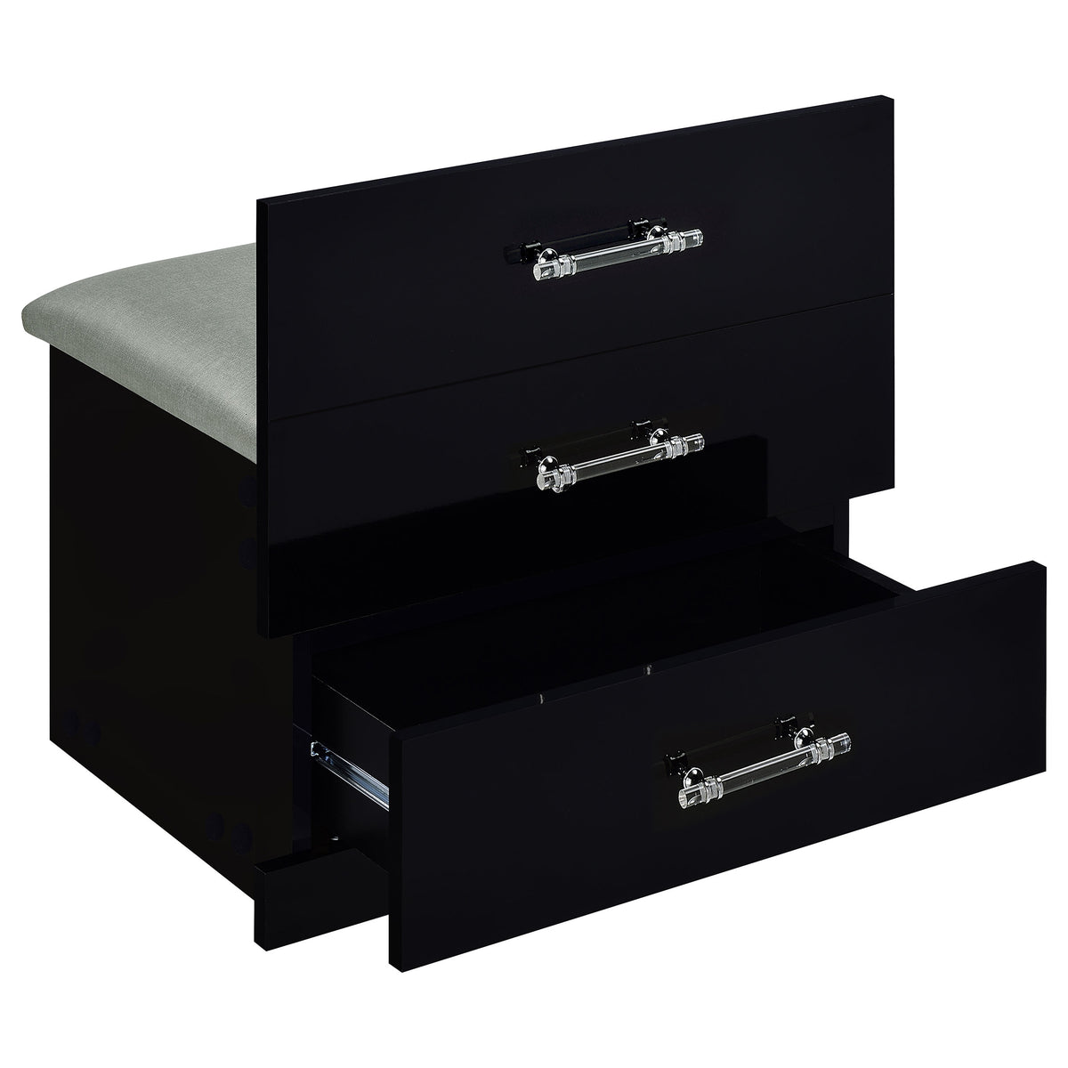 Danbury 3-drawer Makeup Vanity & Stool Set High Gloss - Black High Gloss