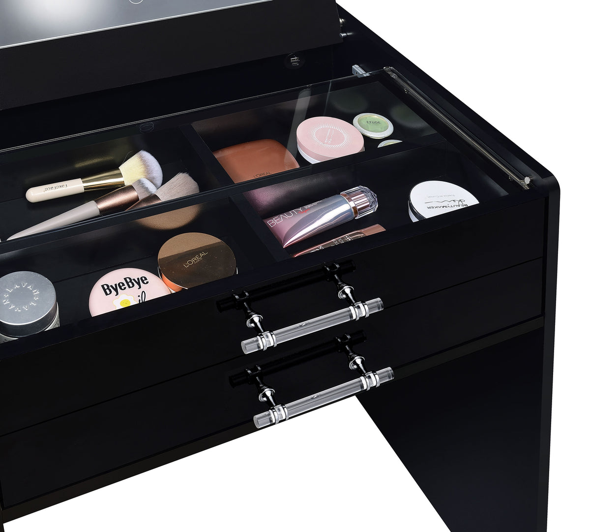 Danbury 3-drawer Makeup Vanity & Stool Set High Gloss - Black High Gloss
