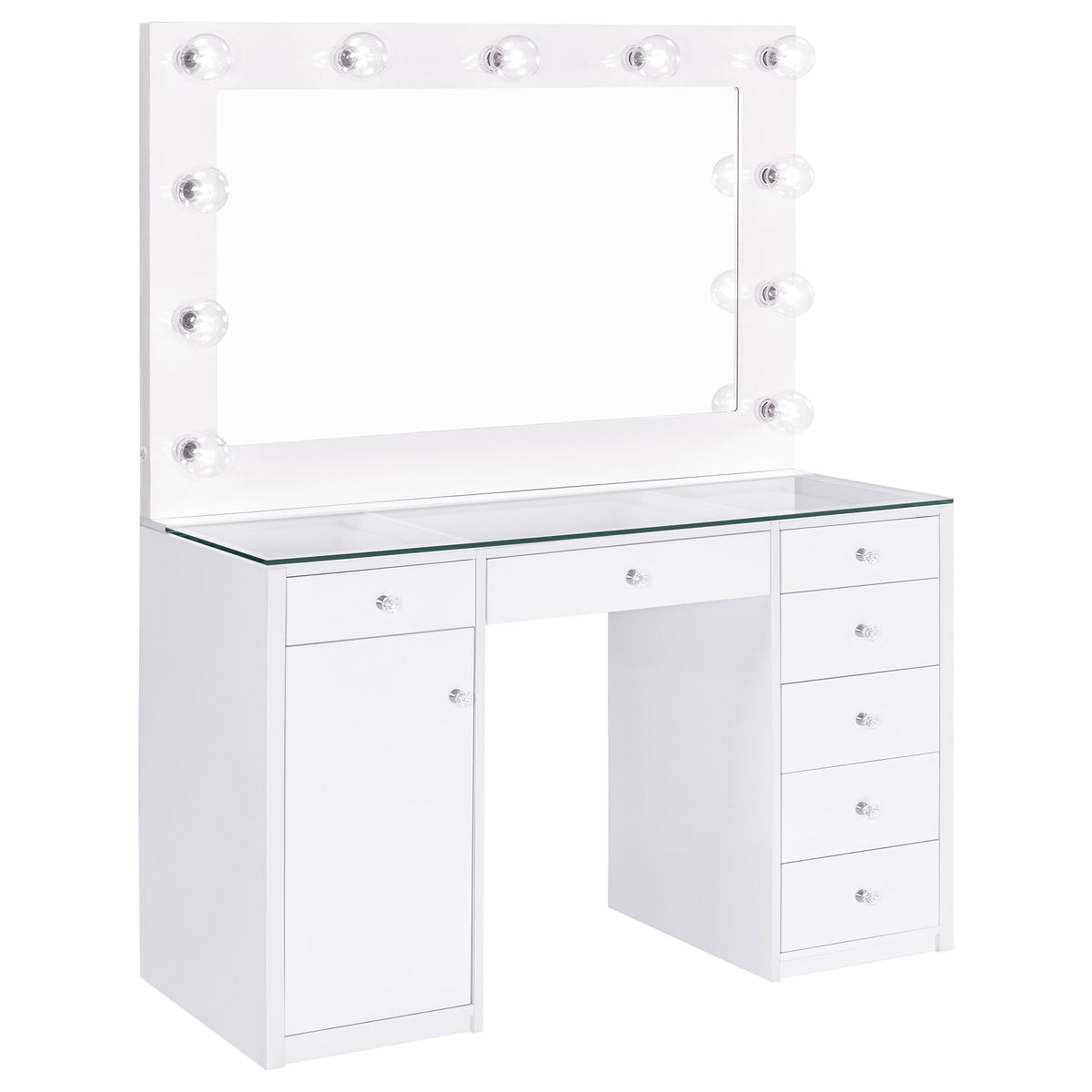 Acena 7-drawer Vanity Set with Lighting High Gloss - White High Gloss