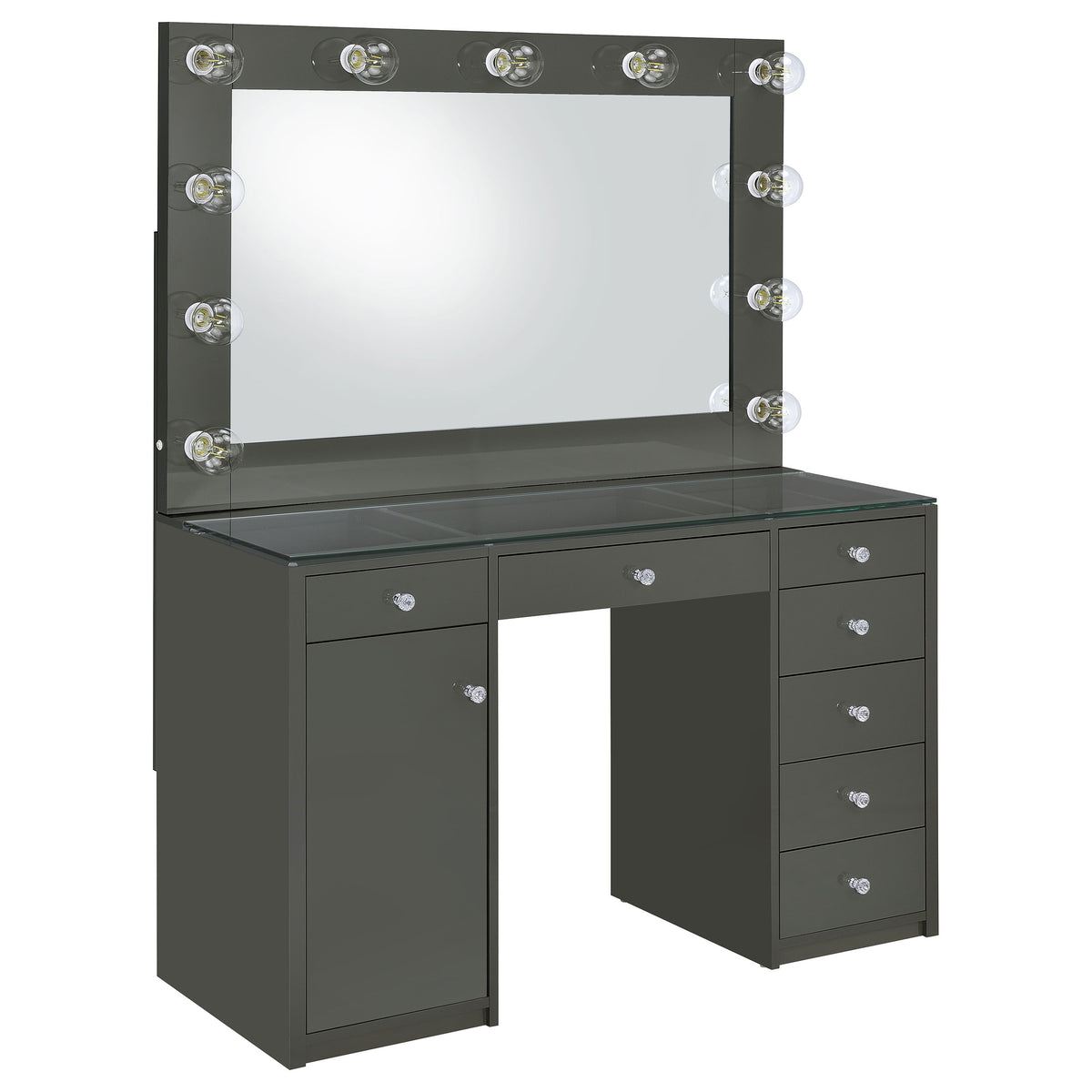 Acena 7-drawer Vanity Set with Lighting High Gloss - Grey High Gloss