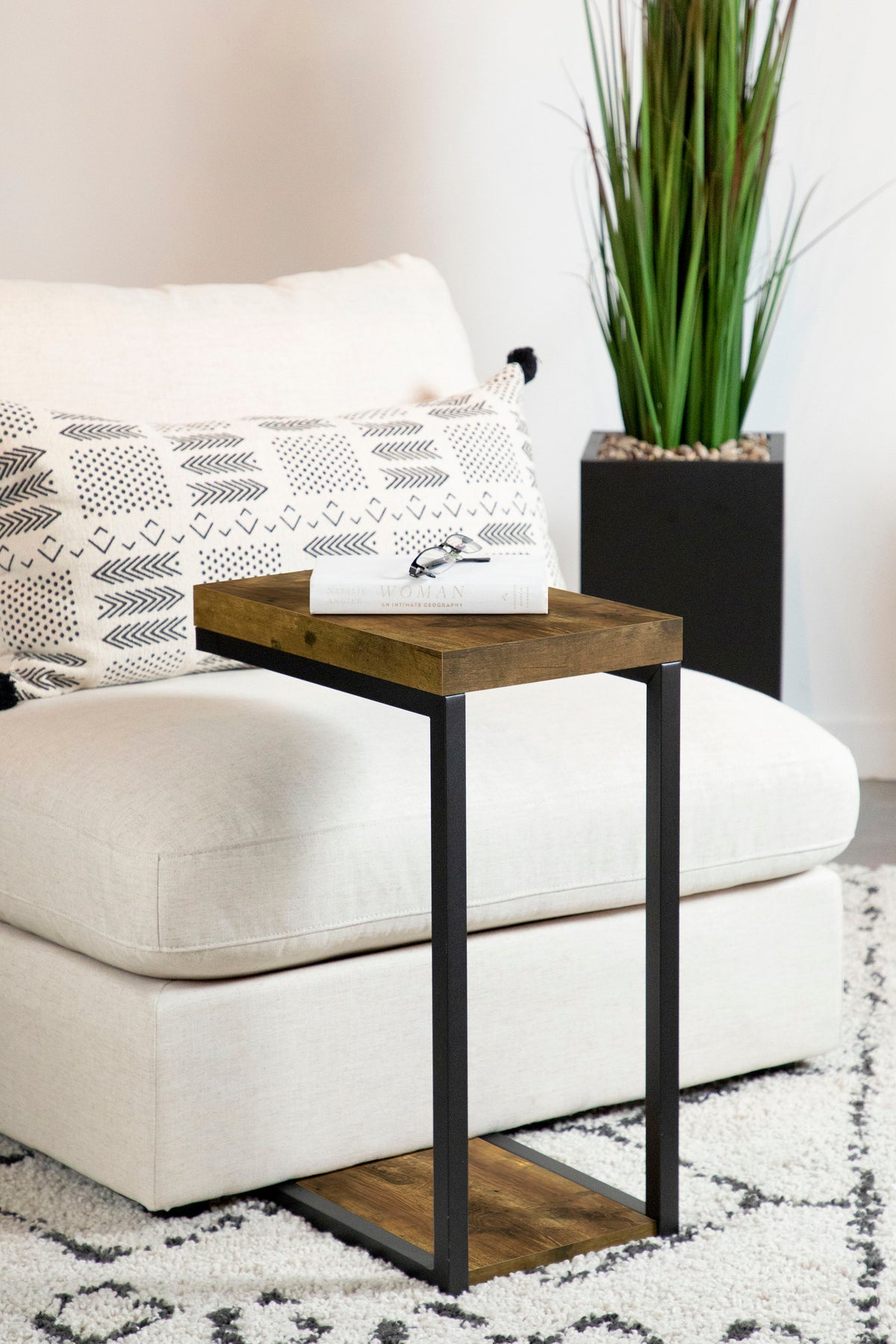 Beck Engineered Wood C-Shape Sofa Side Table - Rustic Nutmeg