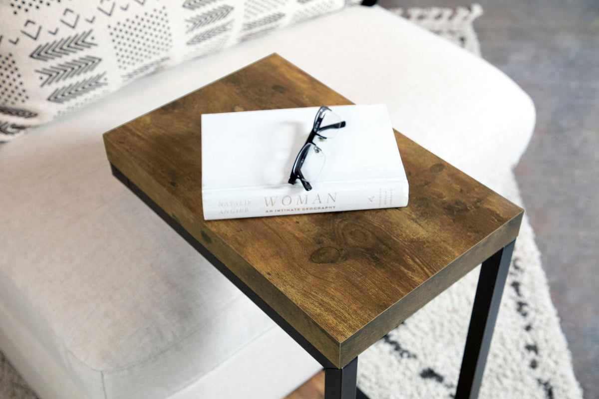 Beck Engineered Wood C-Shape Sofa Side Table - Rustic Nutmeg