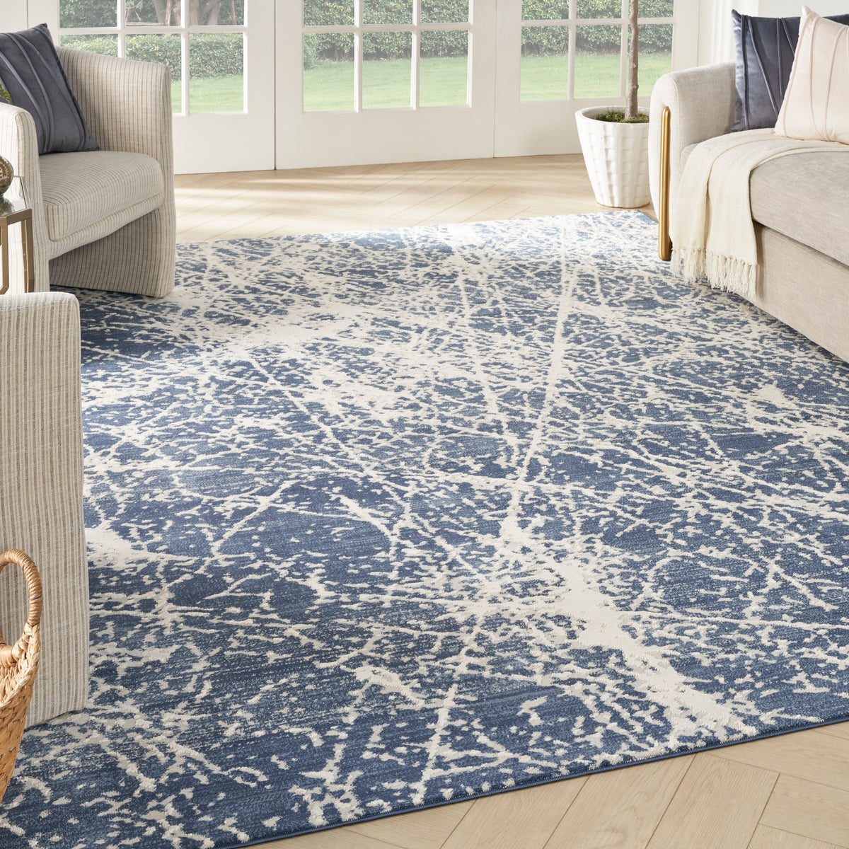 Exhale EXL02 Navy Ivory Rug - room scene