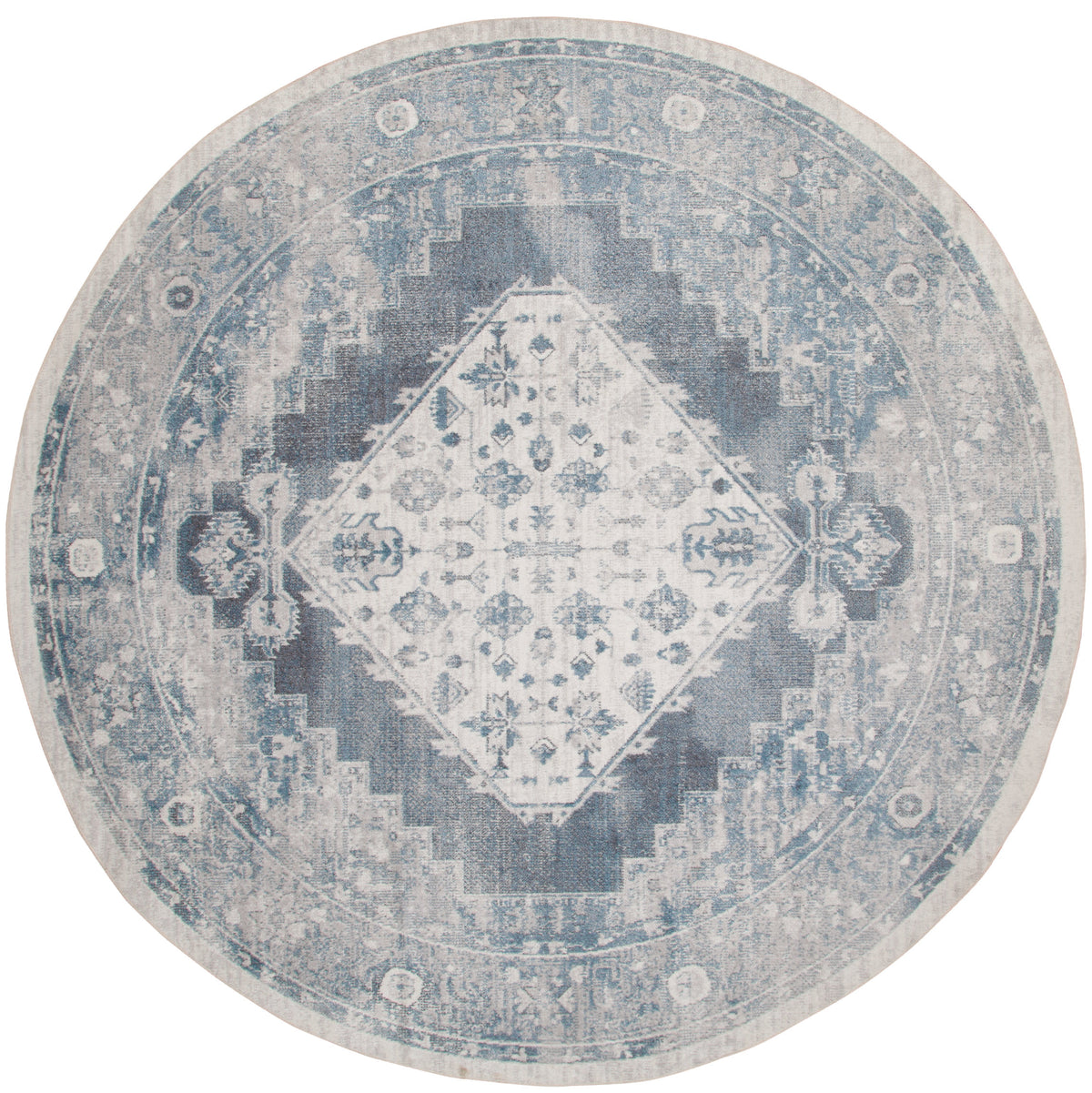 Astra Machine Washable ASW11 Blue Ivory Rug - Round