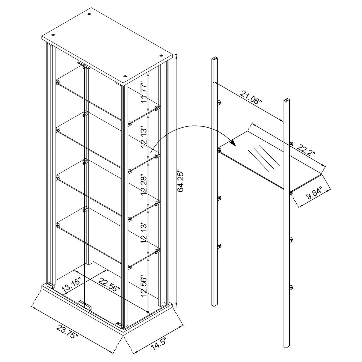 Delphinium 4-Shelf Clear Glass Curio Display Cabinet - Black
