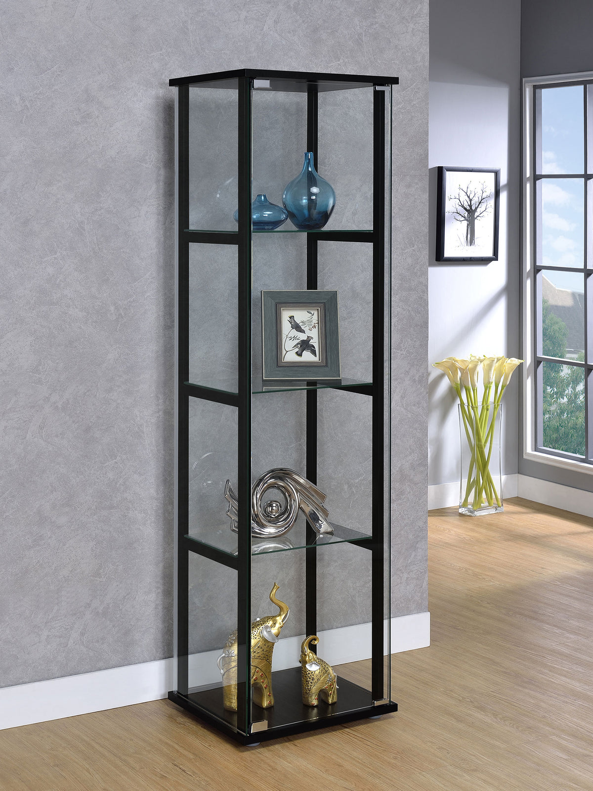 Cyclamen 4-tier Clear Glass Curio Display Cabinet Black