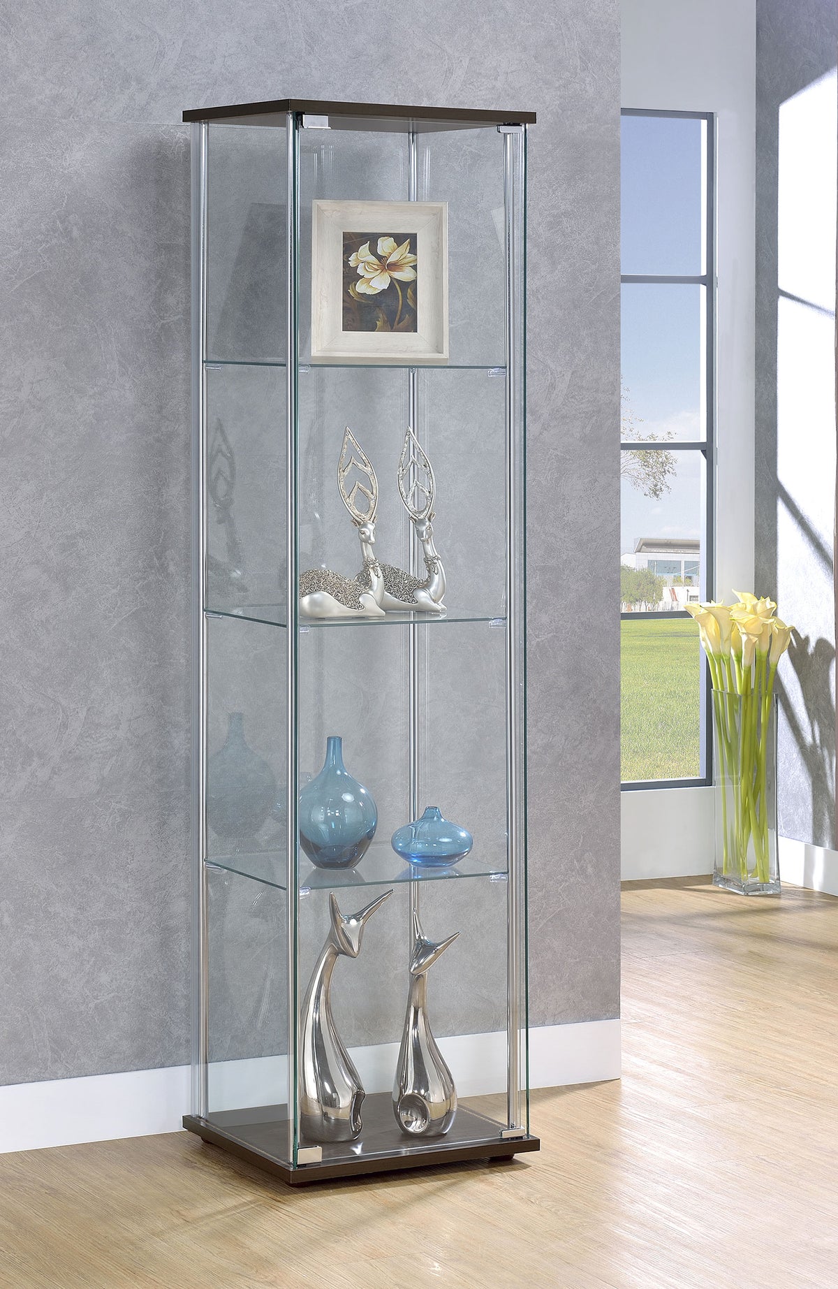 Bellatrix 3-shelf Clear Glass Curio Cabinet - Cappuccino