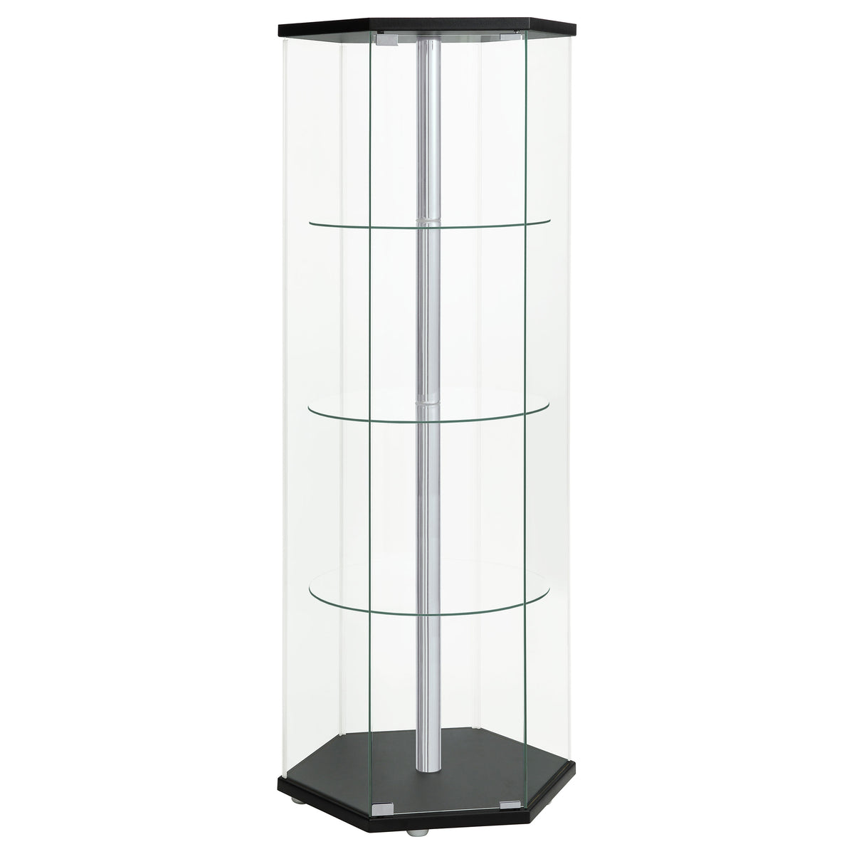 Zahavah 3-shelf Hexagonal Clear Glass Curio Cabinet Black