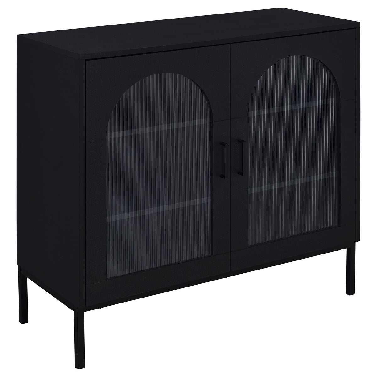 Jess 2-door Arched Fluted Glass Accent Cabinet Black