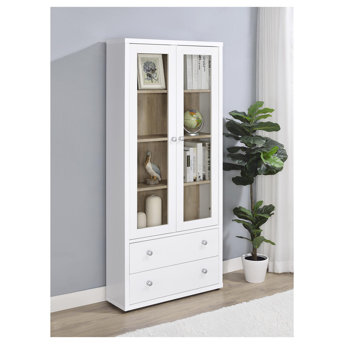 Hawthorne 3-shelf Glass Door Tall Cabinet with Drawers - White