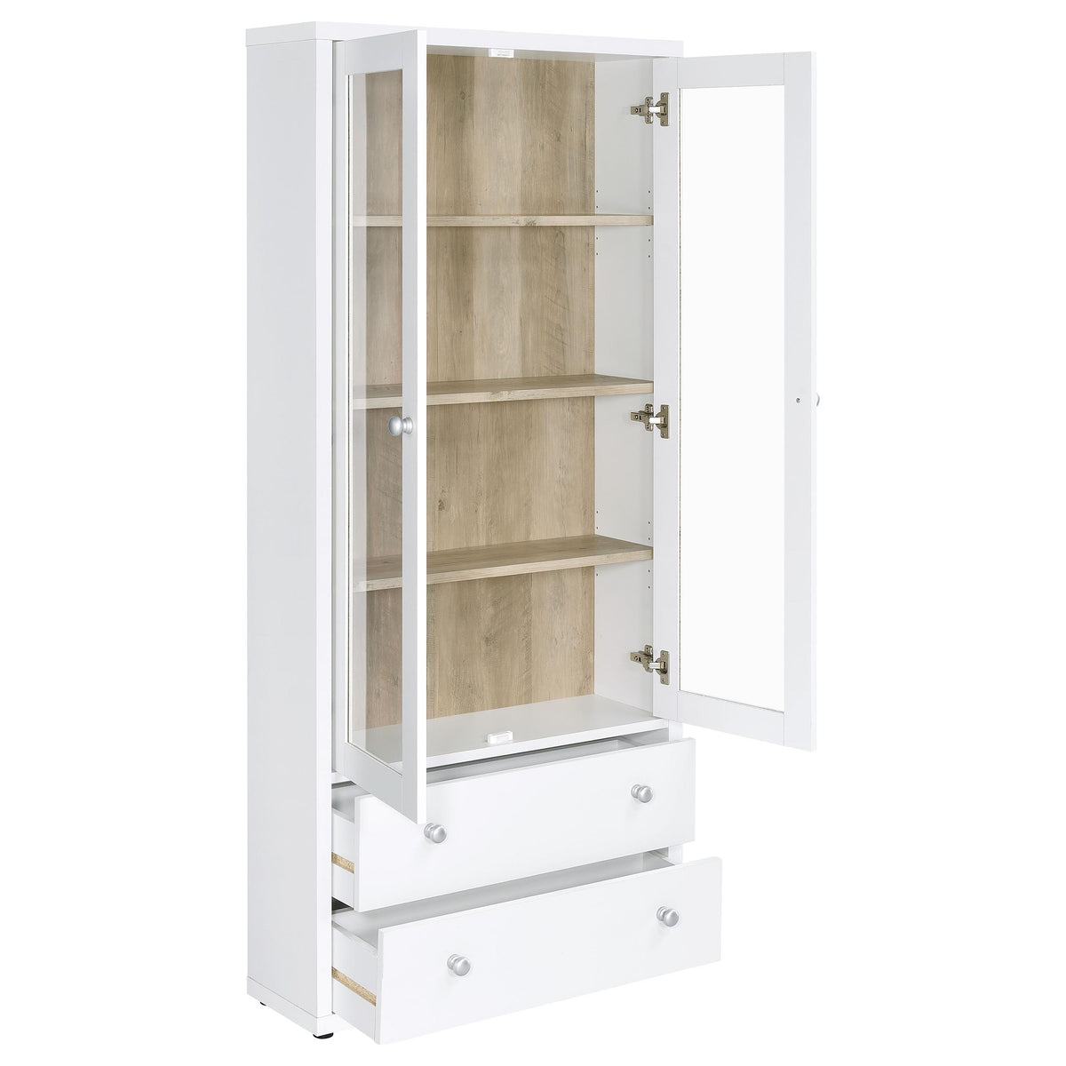 Hawthorne 3-shelf Glass Door Tall Cabinet with Drawers - White