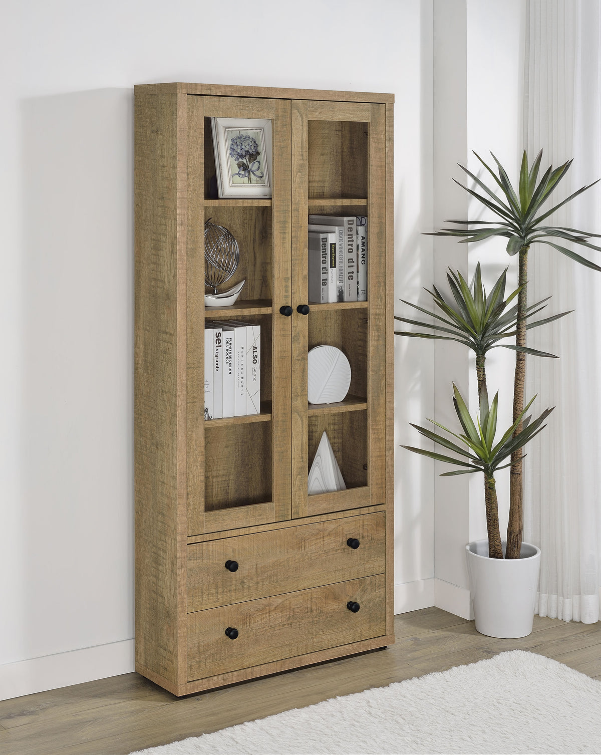 Hawthorne 3-shelf Glass Door Tall Cabinet with Drawers - Mango