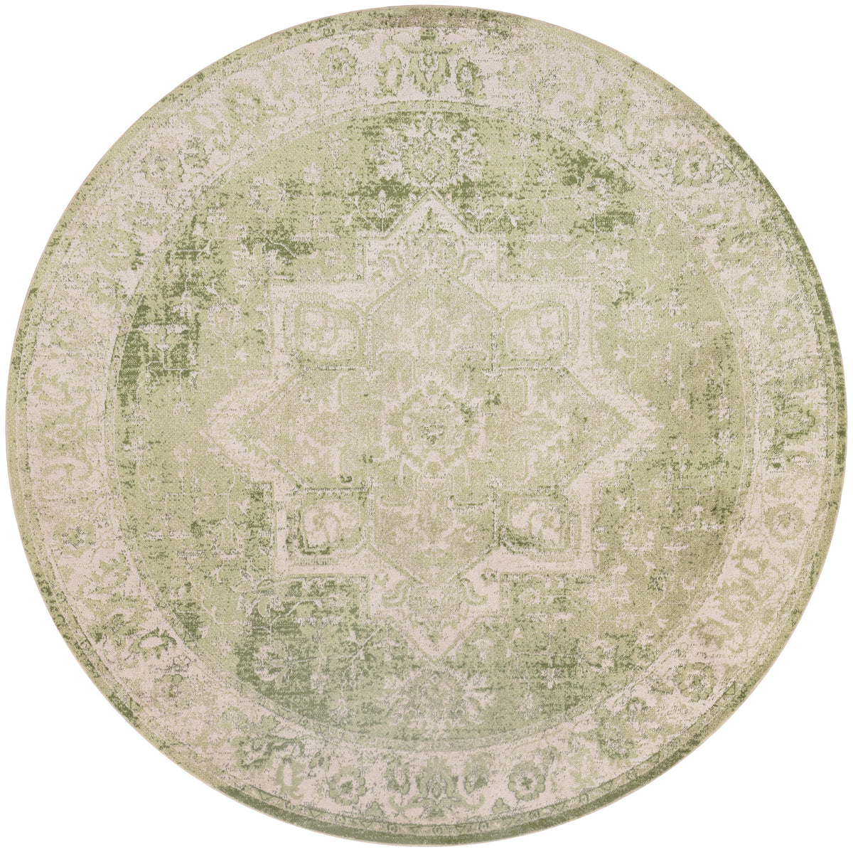 Astra Machine Washable ASW12 Ivory Green Rug - Round