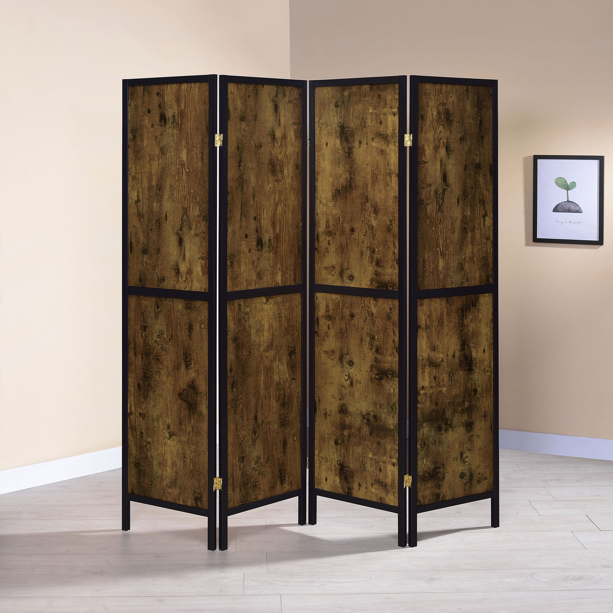 Deepika 4-Panel Room Divider Folding Screen - Rustic Nutmeg