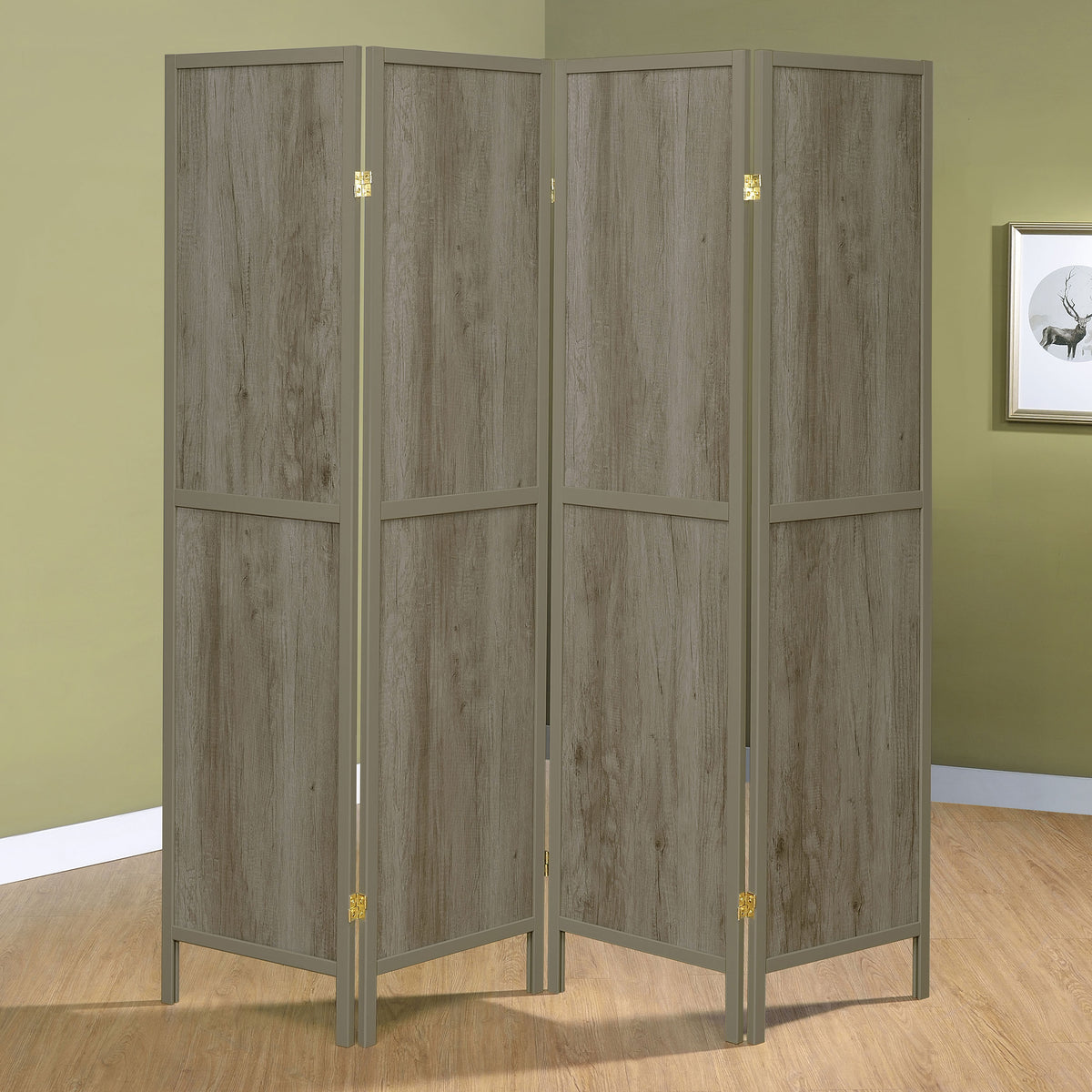 Deepika 4-Panel Room Divider Folding Screen - Grey Driftwood