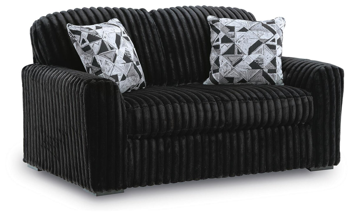 Midnight-Madness Sofa, Loveseat and Oversized Ottoman - Onyx