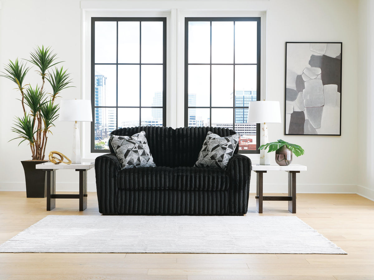 Midnight-Madness Sofa, Loveseat and Oversized Ottoman - Onyx