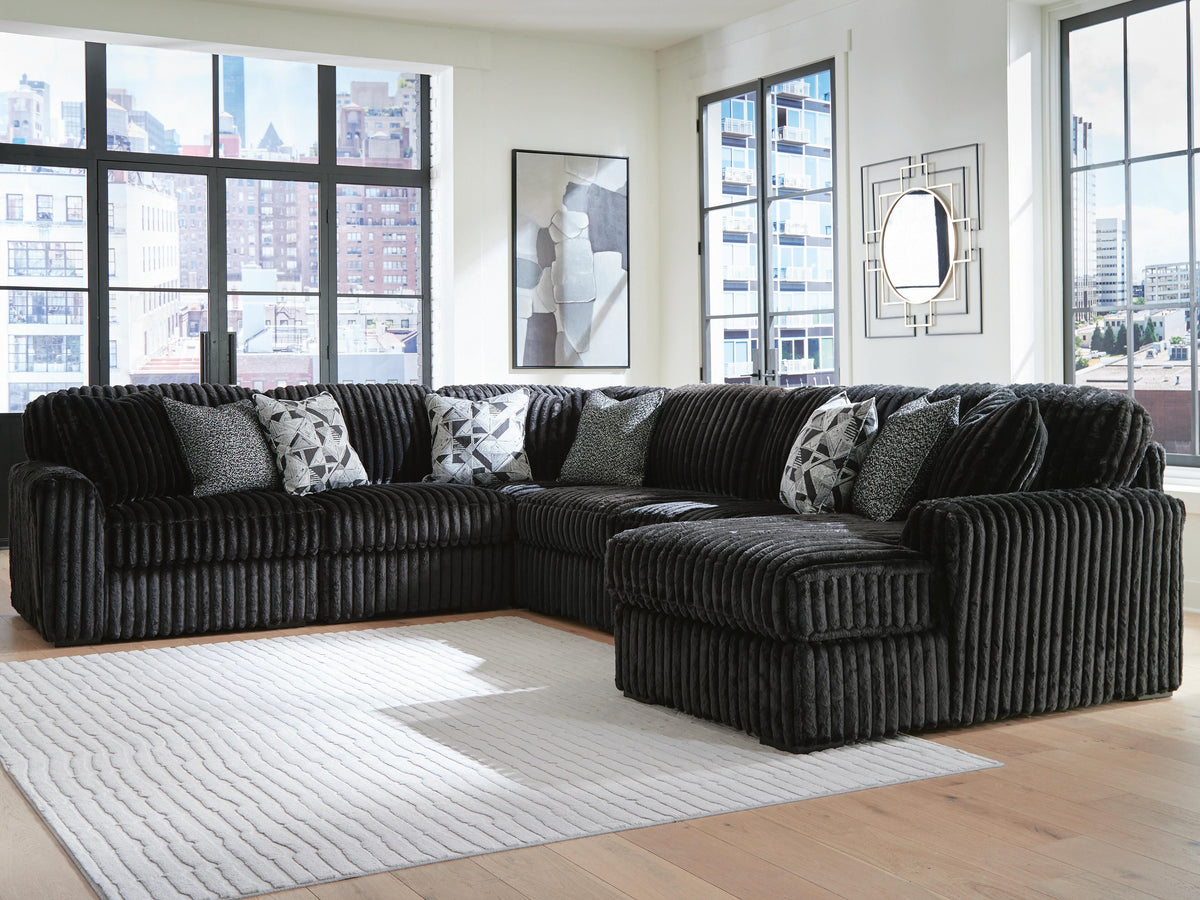 Midnight-Madness 6-Piece Sectional with Chaise - Onyx, Right Arm Facing