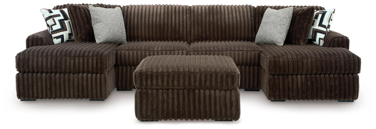 Midnight-Madness 3-Piece Sectional with Double Chaise and Ottoman - Chocolate