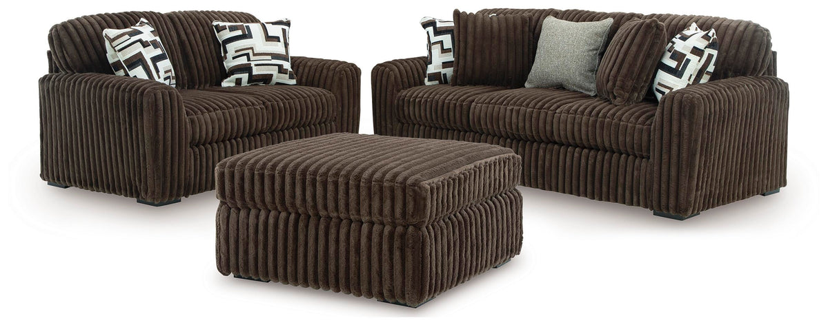 Midnight-Madness Sofa, Loveseat and Oversized Ottoman - Chocolate
