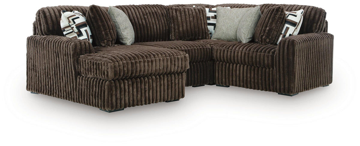 Midnight-Madness 4-Piece Sectional with Chaise - Chocolate, Left Arm Facing