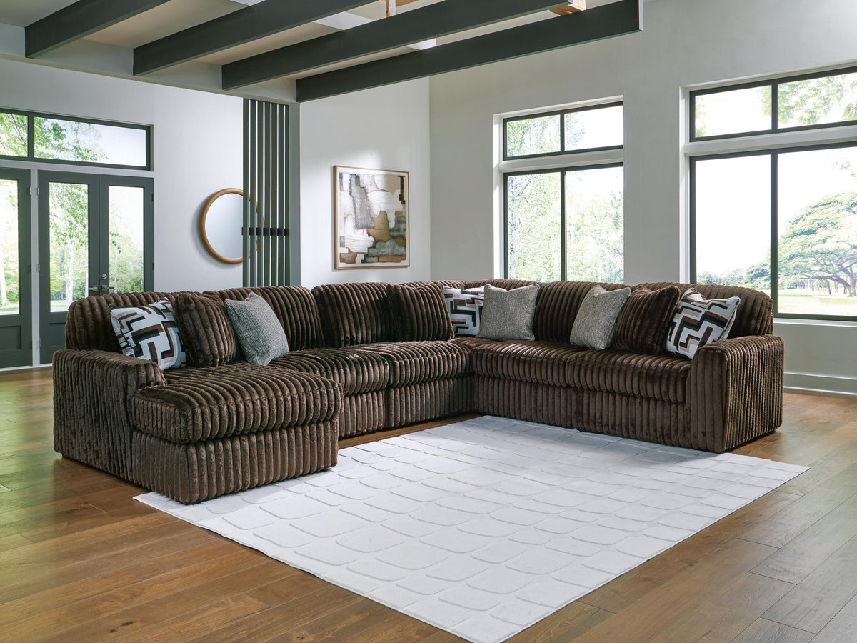Midnight-Madness 6-Piece Sectional with Chaise - Chocolate, Left Arm Facing