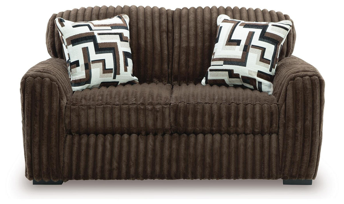 Midnight-Madness Sofa, Loveseat and Oversized Ottoman - Chocolate