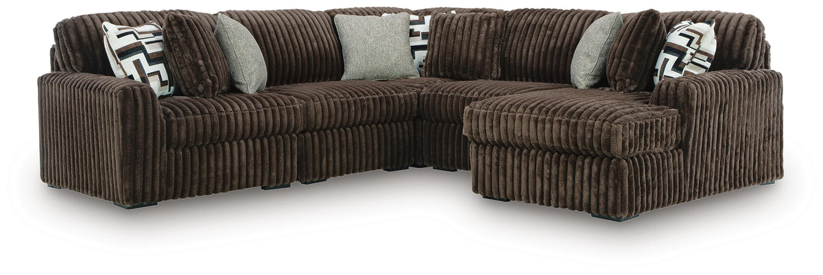 Midnight-Madness 5-Piece Sectional with Chaise - Chocolate, Right Arm Facing