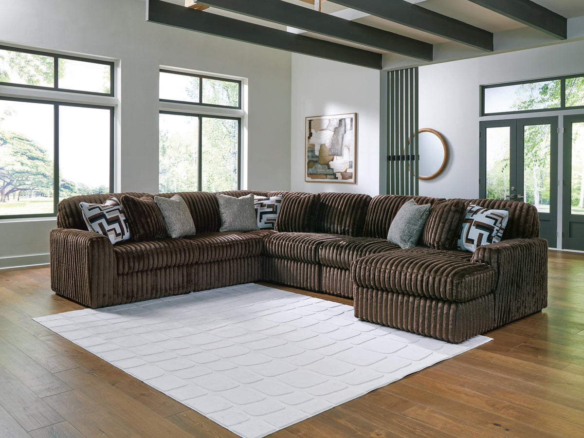 Midnight-Madness 6-Piece Sectional with Chaise - Chocolate, Right Arm Facing