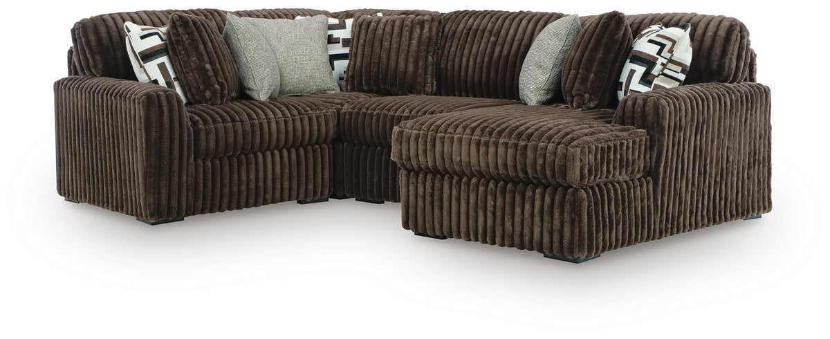 Midnight-Madness 4-Piece Sectional with Chaise - Chocolate, Right Arm Facing