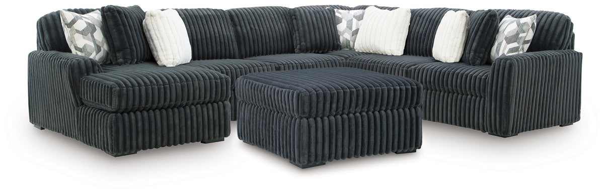 Midnight-Madness 4-Piece Sectional and Oversized Accent Ottoman - Gunmetal, Left Arm Facing