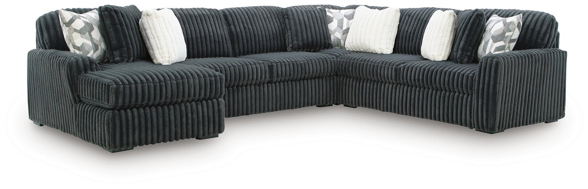 Midnight-Madness 4-Piece Sectional and Oversized Accent Ottoman - Gunmetal, Left Arm Facing