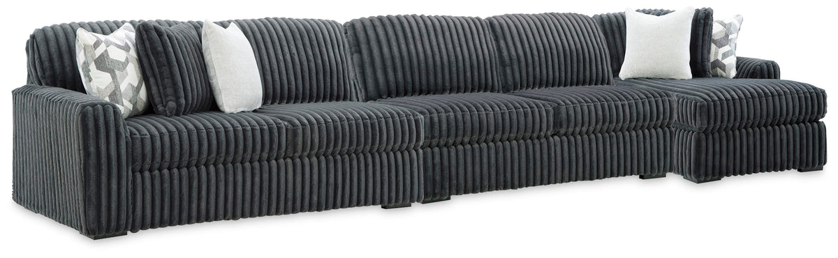 Midnight-Madness 3-Piece Sectional with Chaise Velvet - Gunmetal, Right Arm Facing