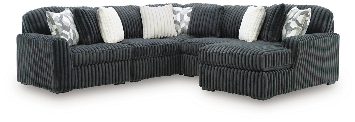 Midnight-Madness 5-Piece Sectional with Chaise - Gunmetal, Right Arm Facing