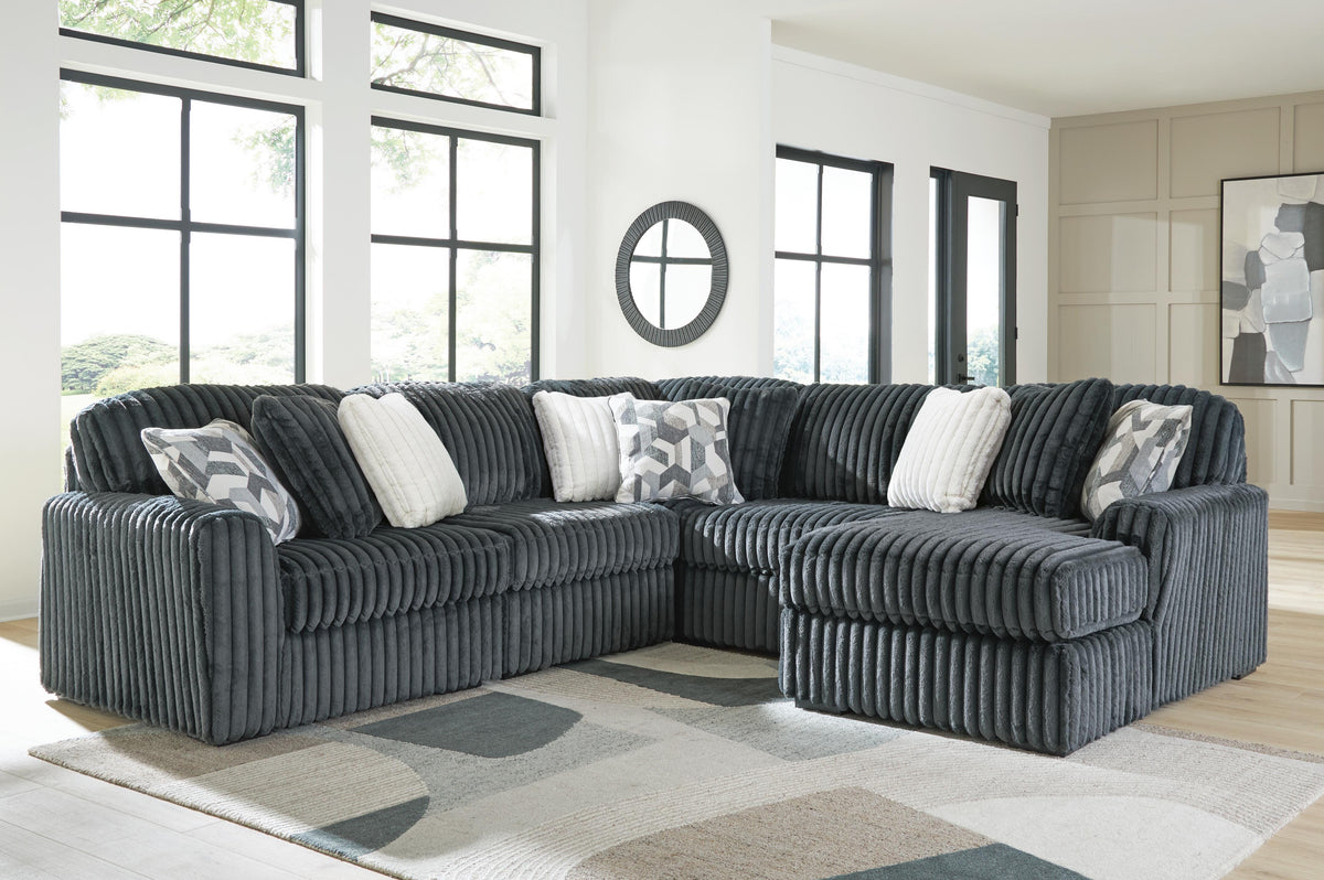 Midnight-Madness 5-Piece Sectional with Chaise - Gunmetal, Right Arm Facing