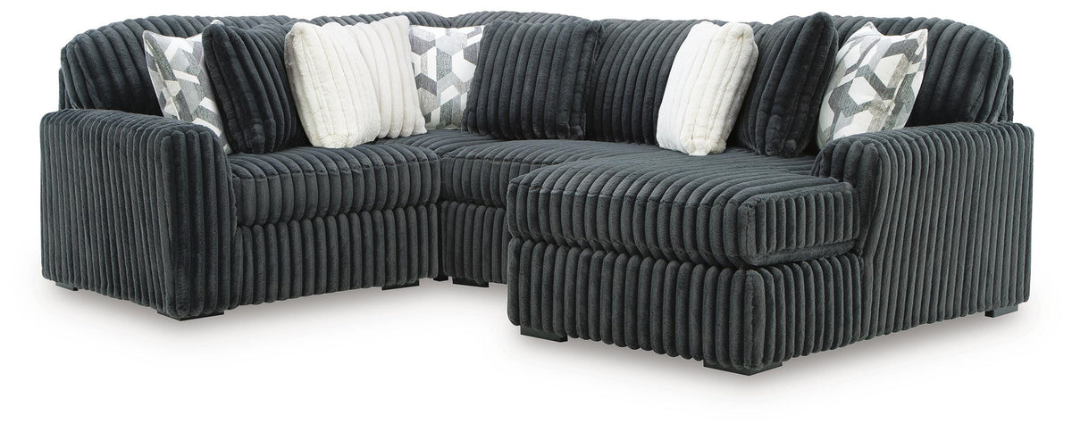 Midnight-Madness 4-Piece Sectional with Chaise - Gunmetal, Right Arm Facing
