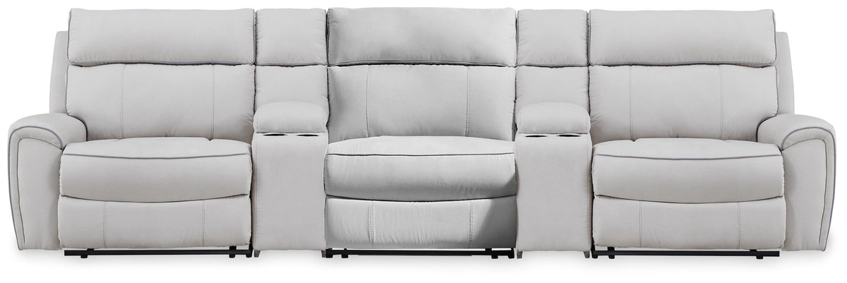 Social Pointe 5-Piece Reclining Sectional with Storage Consoles Chenille
