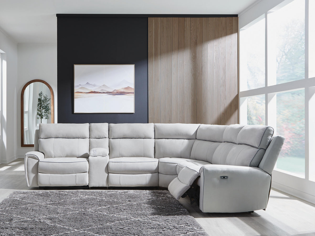 Social Pointe 6-Piece Reclining Sectional with Storage Console Chenille