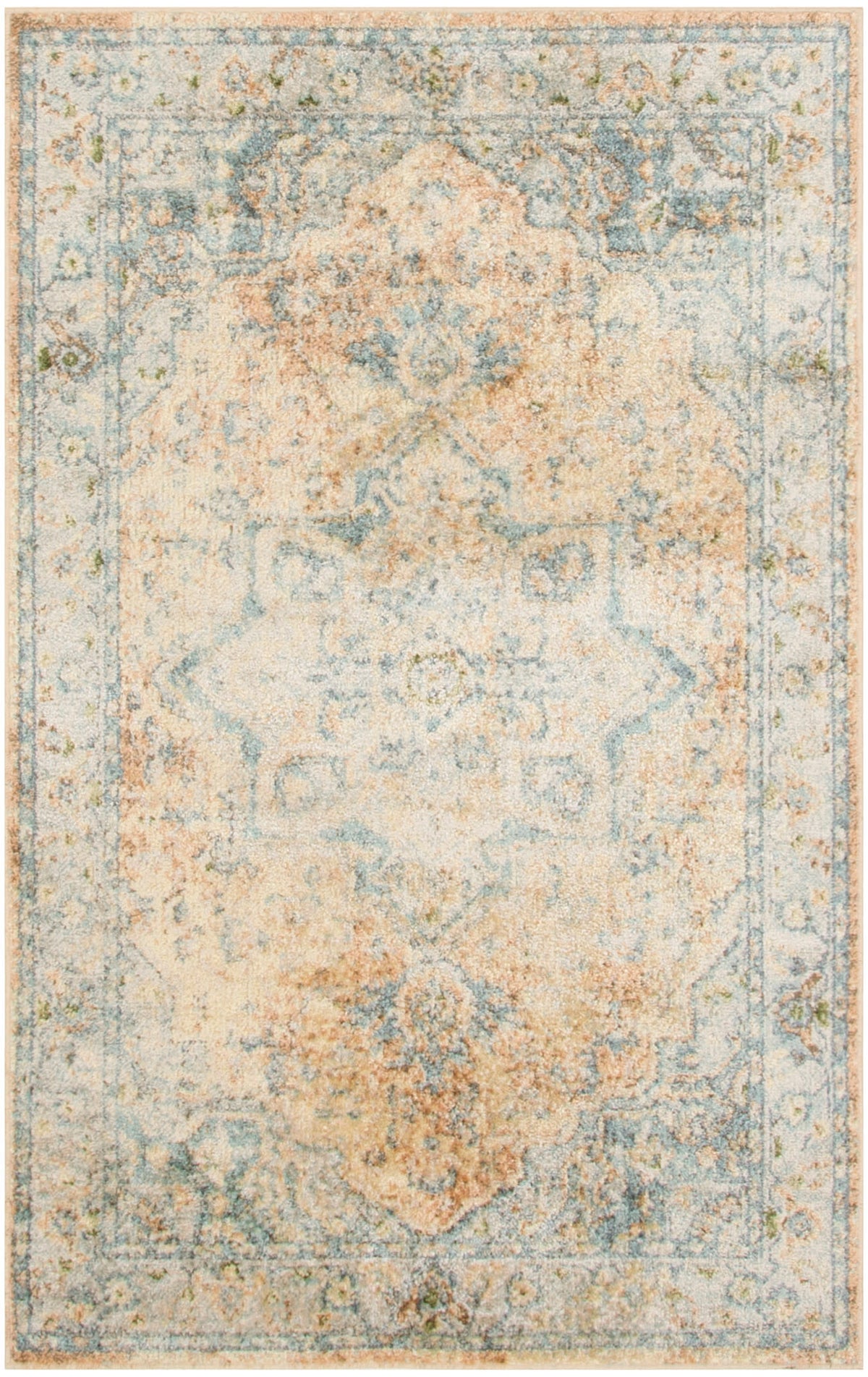 Astra Machine Washable ASW12 Beige Blue Rug - Rectangle