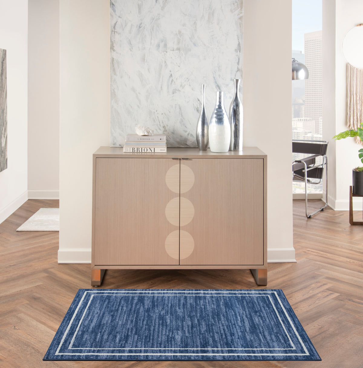 Nourison Essentials NRE02 Navy Ivory Rug - room scene