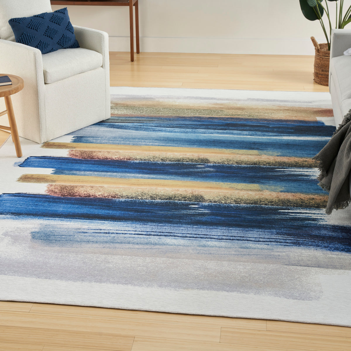 Nourison Washables NWB09 Blue Multicolor Rug - room scene