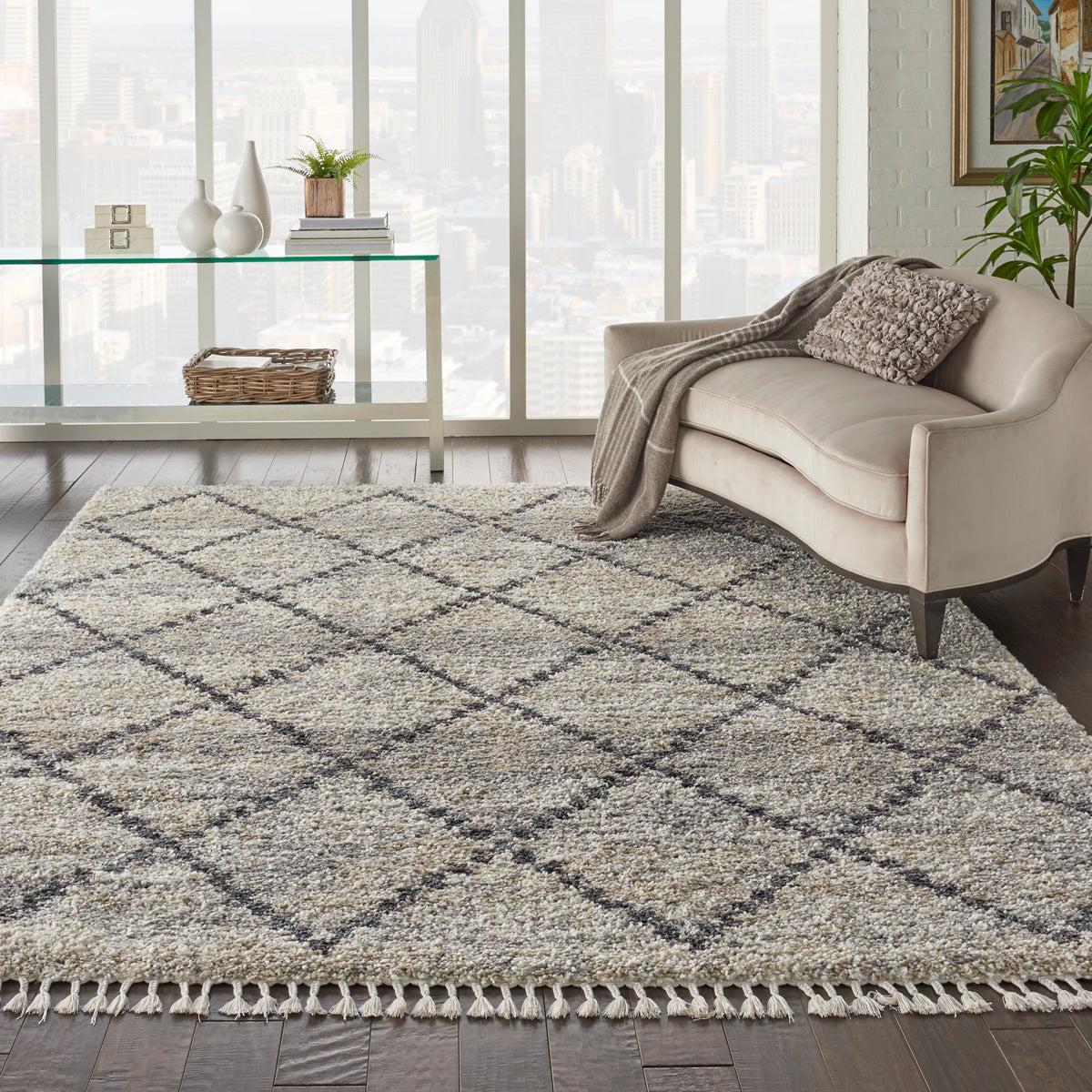 Oslo Shag OSL01 Silver Grey Rug - room scene