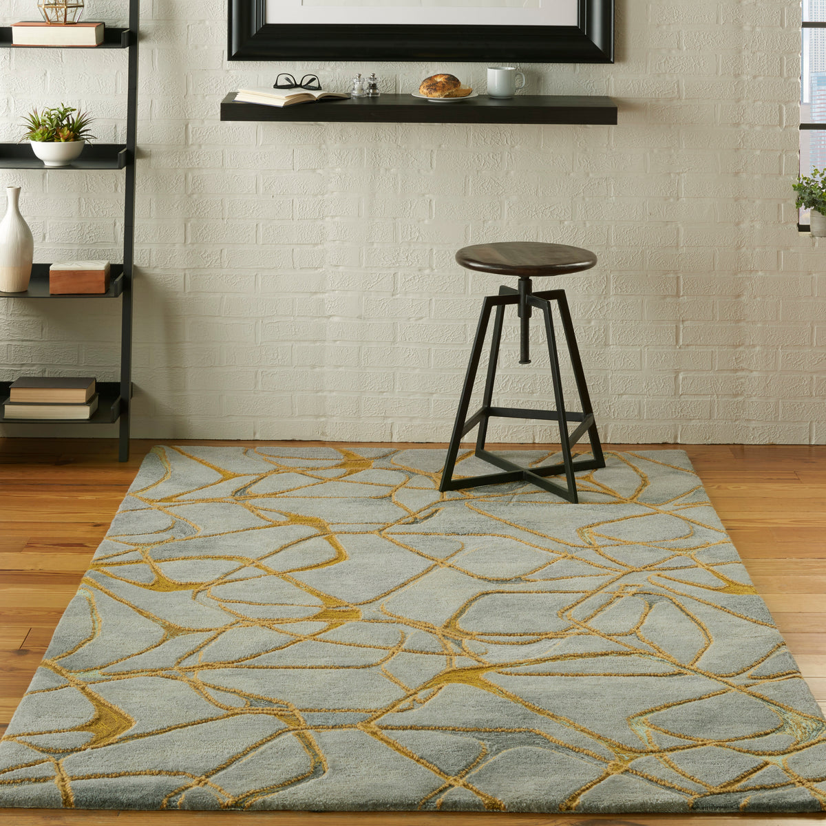 Symmetry SMM05 Grey Yellow Rug - room scene