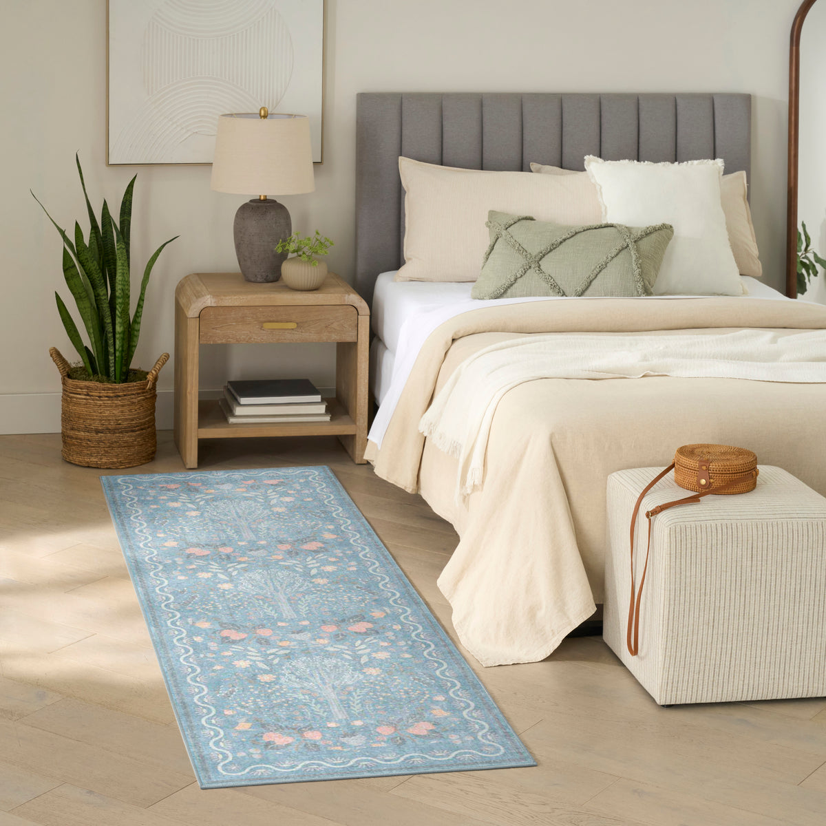 Botanical Washables BOT04 Light Blue Multicolor Rug - room scene