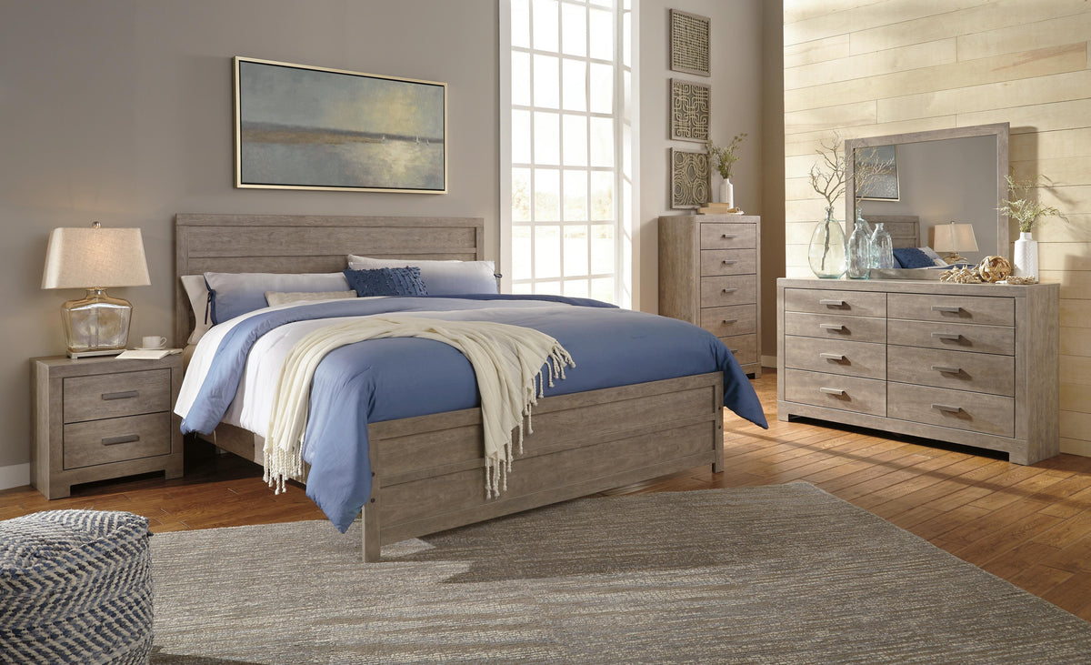 Culverbach Panel Bed Set - King, Mirrored Dresser, Chest and 2 Nightstands