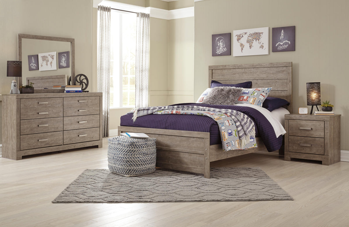 Culverbach Panel Bed Set - Full, Mirrored Dresser and 2 Nightstands