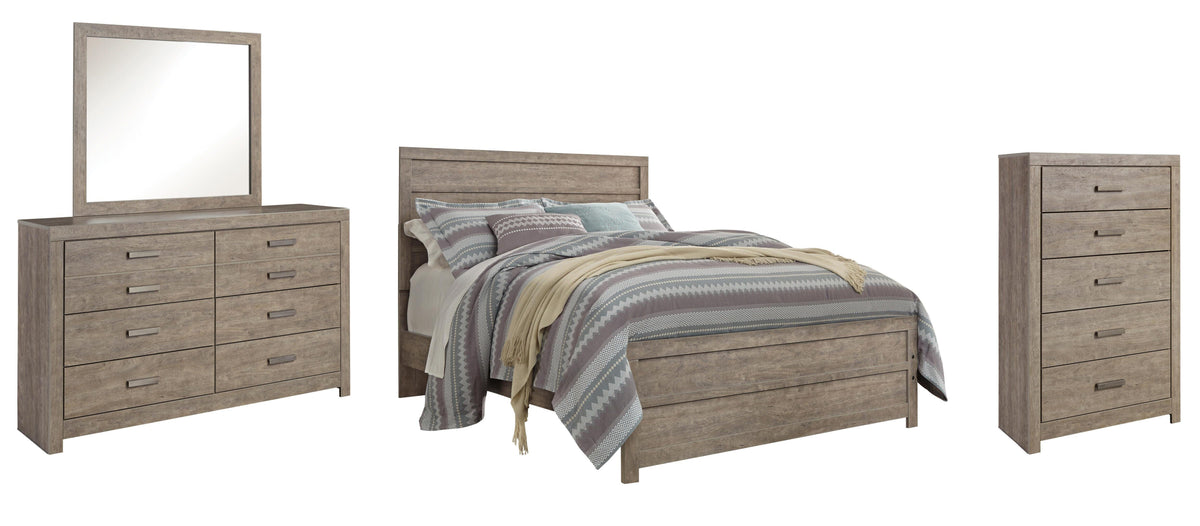 Culverbach Panel Bed Set - Queen, Mirrored Dresser and Chest
