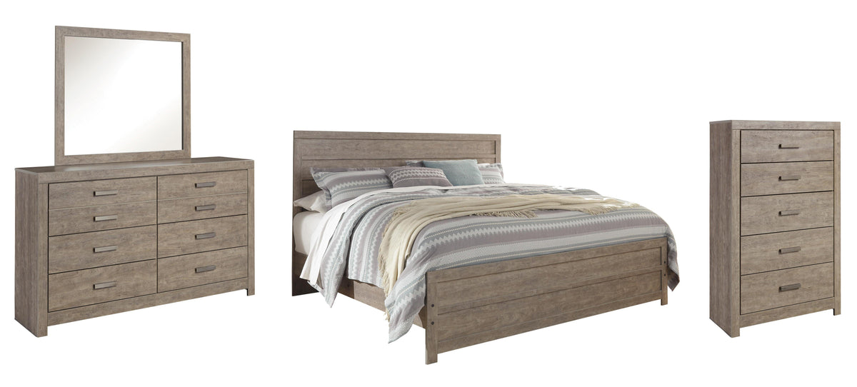 Culverbach Panel Bed Set - King, Mirrored Dresser and Chest