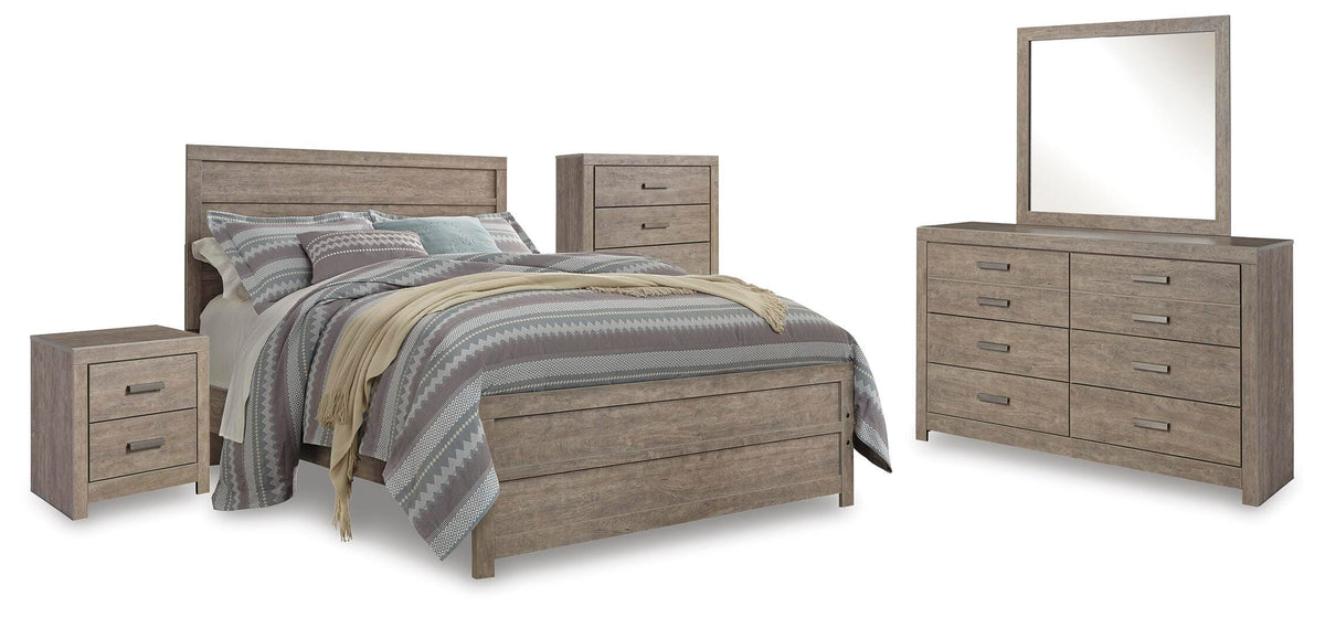Culverbach Panel Bed Set - Queen, Mirrored Dresser, Chest and Nightstand