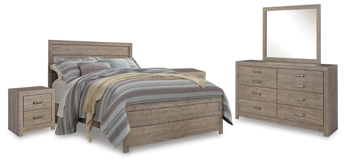 Culverbach Panel Bed Set - Queen, Mirrored Dresser and 2 Nightstands